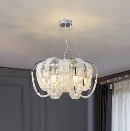 Elegant Mesh Crystal Chandelier with Adjustable Height & Energy-Effici