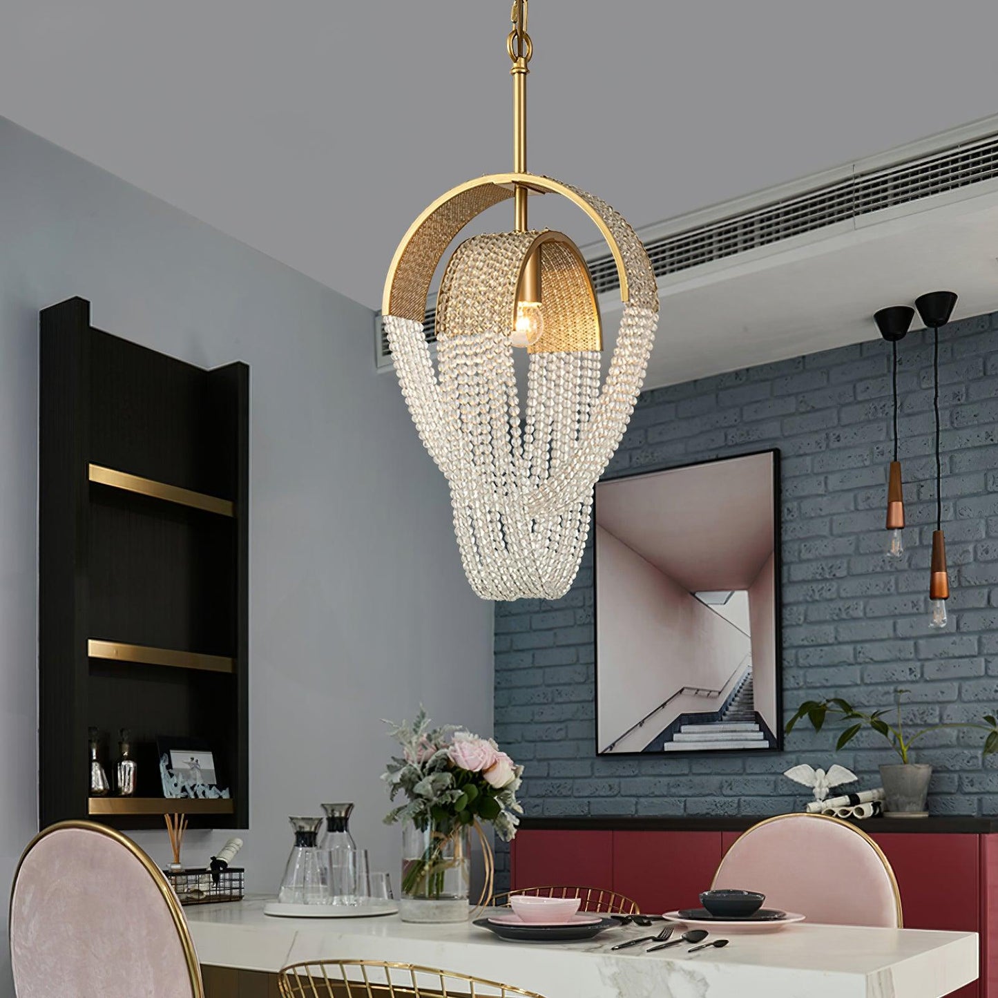 Elegant Mesh Crystal Chandelier with Adjustable Height & Energy-Effici