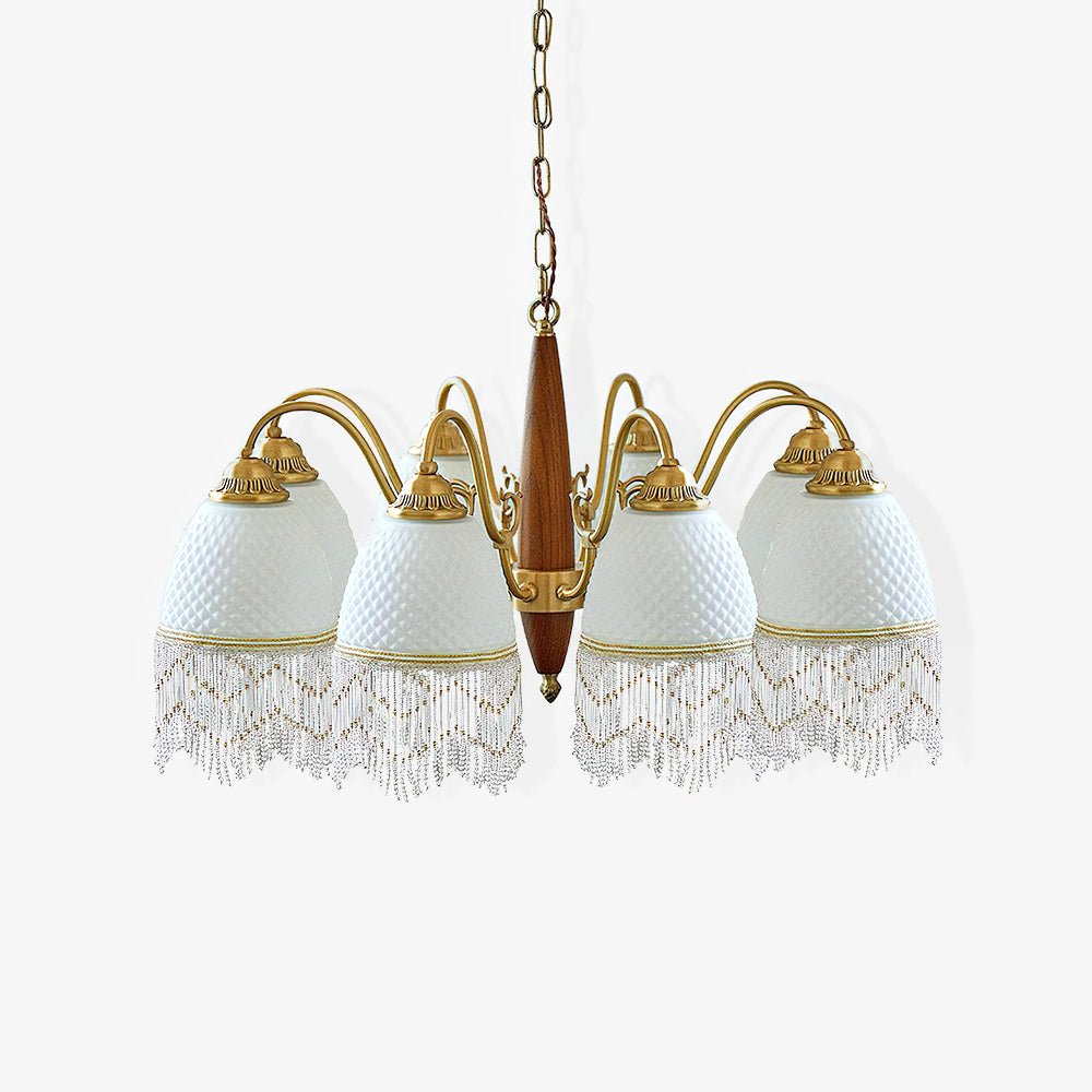 Elegant Mesh Tassel Glass Chandelier with Adjustable Height & Soft Glo