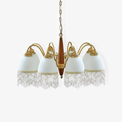 Elegant Mesh Tassel Glass Chandelier with Adjustable Height & Soft Glo