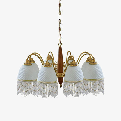 Elegant Mesh Tassel Glass Chandelier with Adjustable Height & Soft Glo