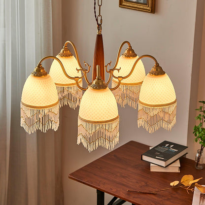 Elegant Mesh Tassel Glass Chandelier with Adjustable Height & Soft Glo