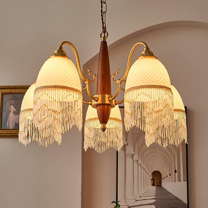 Elegant Mesh Tassel Glass Chandelier with Adjustable Height & Soft Glo