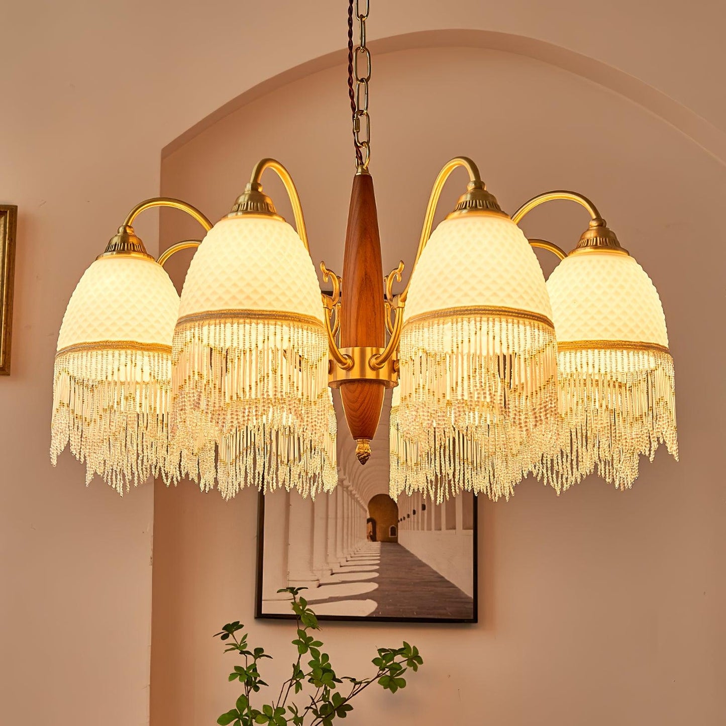 Elegant Mesh Tassel Glass Chandelier with Adjustable Height & Soft Glo