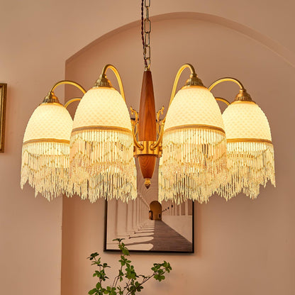 Elegant Mesh Tassel Glass Chandelier with Adjustable Height & Soft Glo