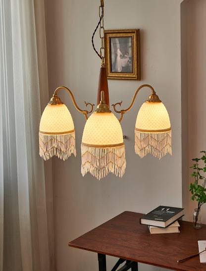 Elegant Mesh Tassel Glass Chandelier with Adjustable Height & Soft Glo