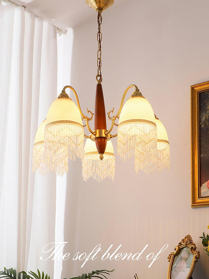 Elegant Mesh Tassel Glass Chandelier with Adjustable Height & Soft Glo
