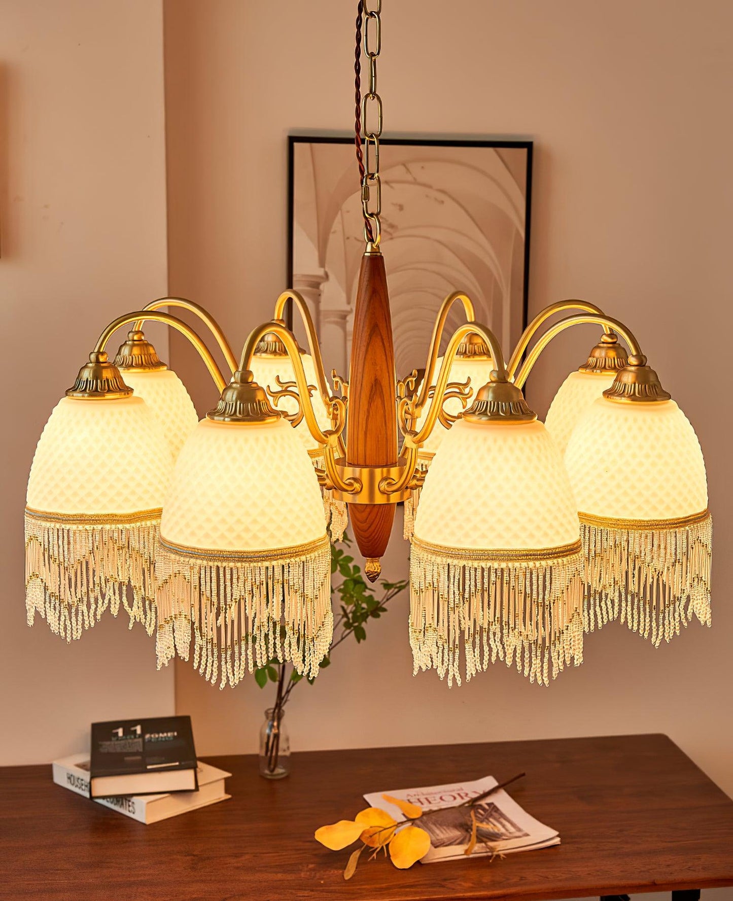 Elegant Mesh Tassel Glass Chandelier with Adjustable Height & Soft Glo