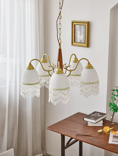 Elegant Mesh Tassel Glass Chandelier with Adjustable Height & Soft Glo