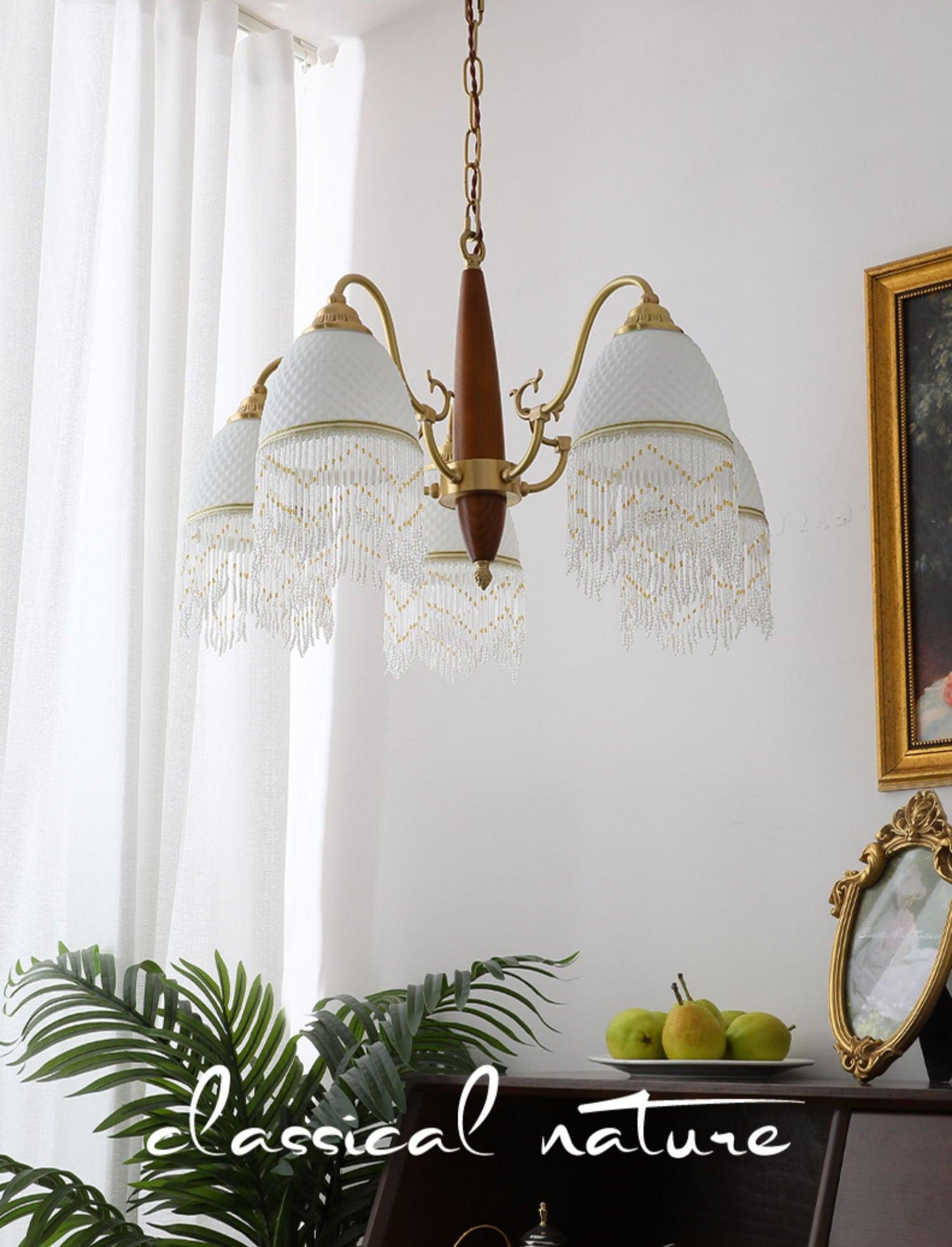 Elegant Mesh Tassel Glass Chandelier with Adjustable Height & Soft Glo
