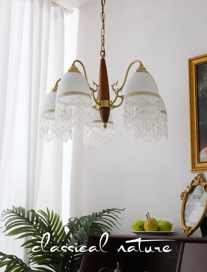 Elegant Mesh Tassel Glass Chandelier with Adjustable Height & Soft Glo