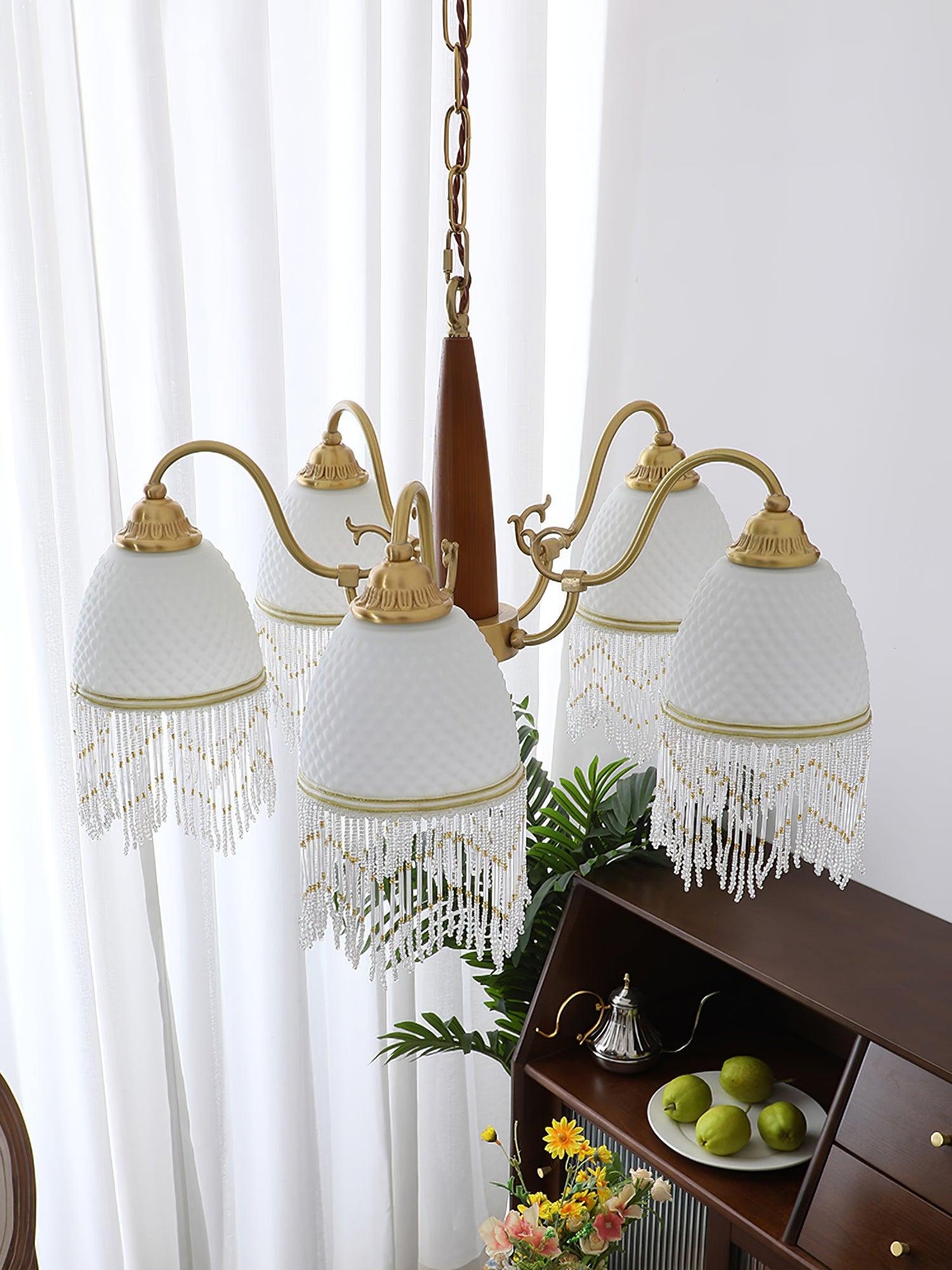 Elegant Mesh Tassel Glass Chandelier with Adjustable Height & Soft Glo