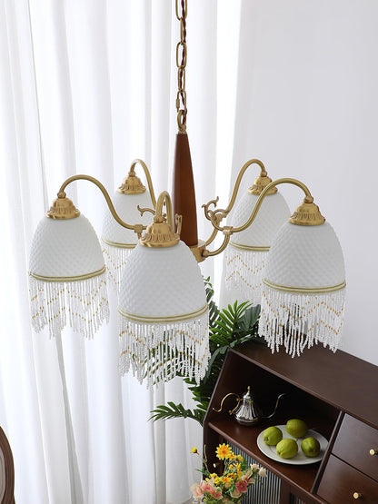 Elegant Mesh Tassel Glass Chandelier with Adjustable Height & Soft Glo