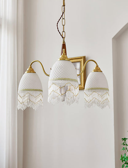 Elegant Mesh Tassel Glass Chandelier with Adjustable Height & Soft Glo