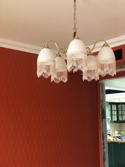 Elegant Mesh Tassel Glass Chandelier with Adjustable Height & Soft Glo