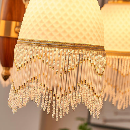 Elegant Mesh Tassel Glass Chandelier with Adjustable Height & Soft Glo