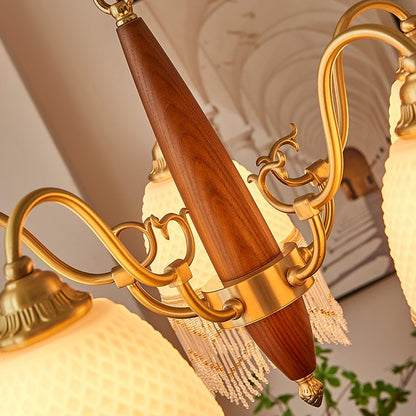 Elegant Mesh Tassel Glass Chandelier with Adjustable Height & Soft Glo