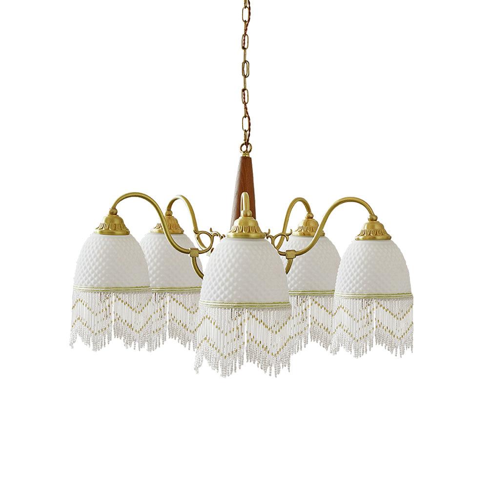 Elegant Mesh Tassel Glass Chandelier with Adjustable Height & Soft Glo