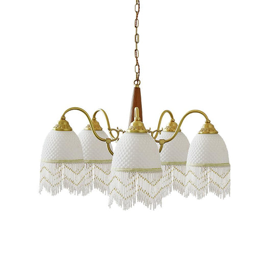Elegant Mesh Tassel Glass Chandelier with Adjustable Height & Soft Glo