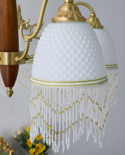 Elegant Mesh Tassel Glass Chandelier with Adjustable Height & Soft Glo
