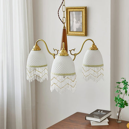 Elegant Mesh Tassel Glass Chandelier with Adjustable Height & Soft Glo