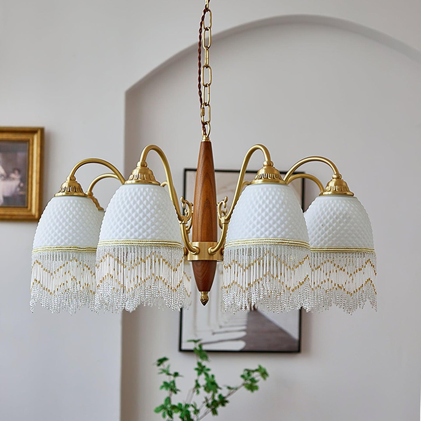 Elegant Mesh Tassel Glass Chandelier with Adjustable Height & Soft Glo