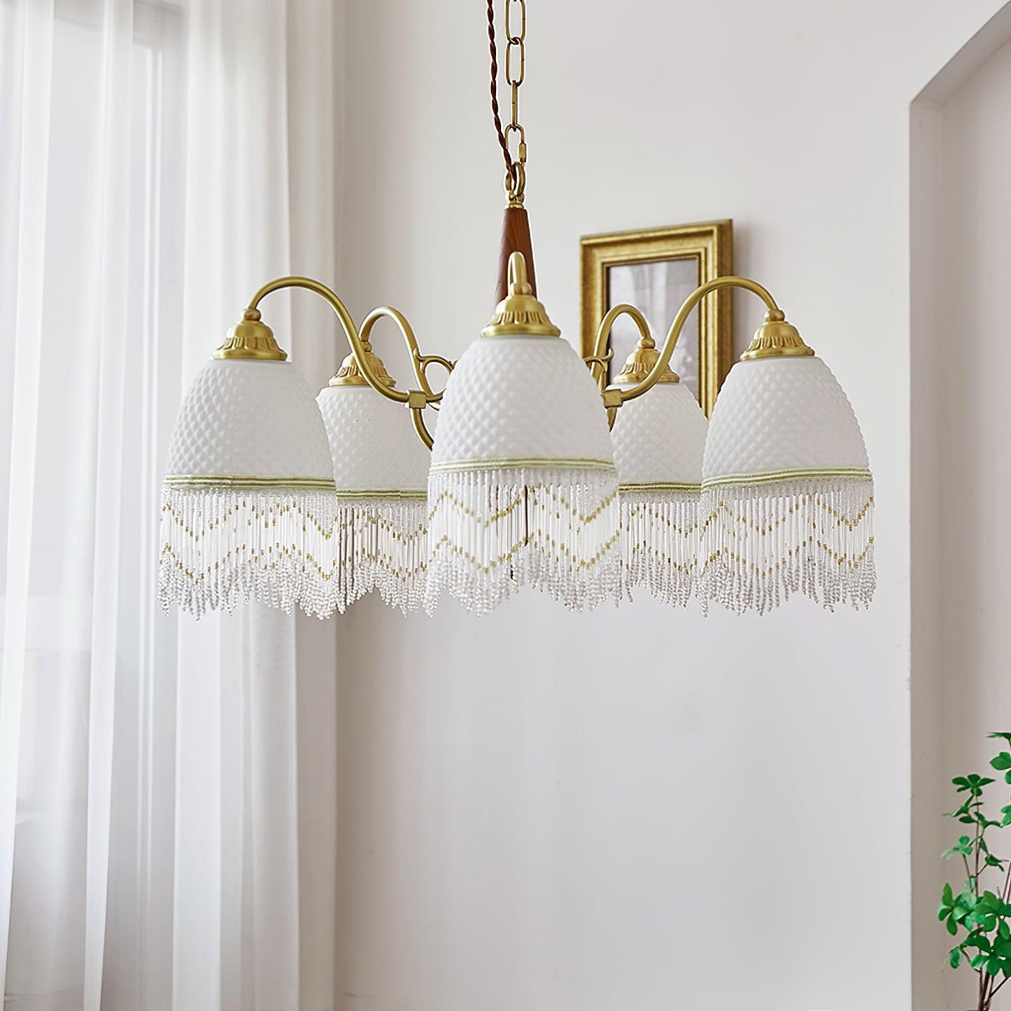 Elegant Mesh Tassel Glass Chandelier with Adjustable Height & Soft Glo