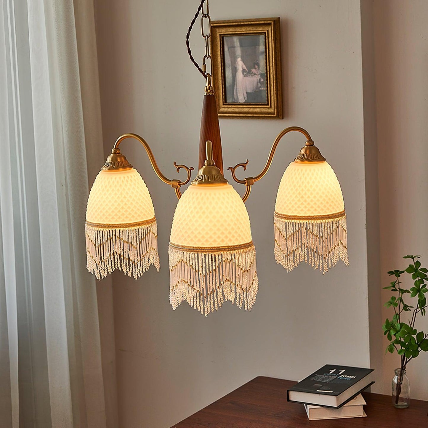 Elegant Mesh Tassel Glass Chandelier with Adjustable Height & Soft Glo