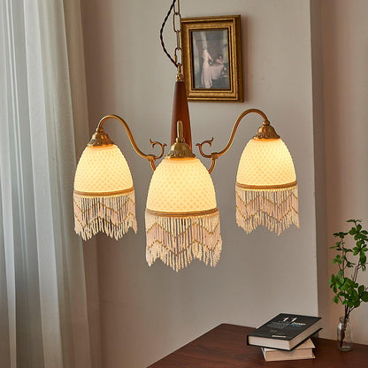 Elegant Mesh Tassel Glass Chandelier with Adjustable Height & Soft Glo