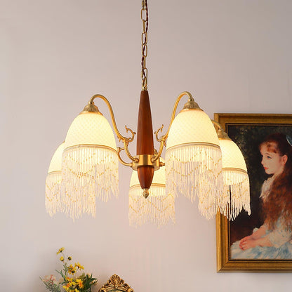 Elegant Mesh Tassel Glass Chandelier with Adjustable Height & Soft Glo