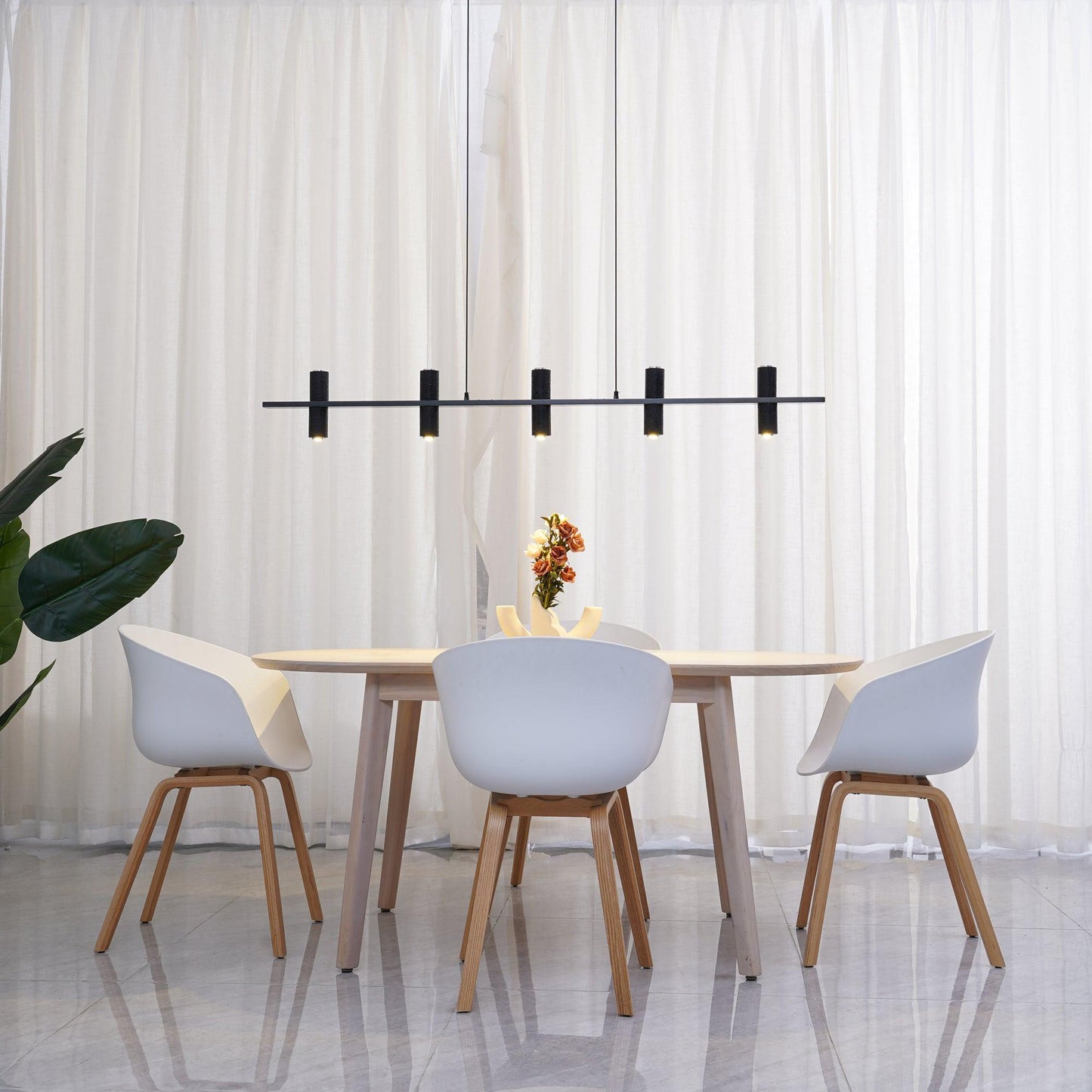 Elegant Travertine Parallel Chandelier with Adjustable Height & LED Li