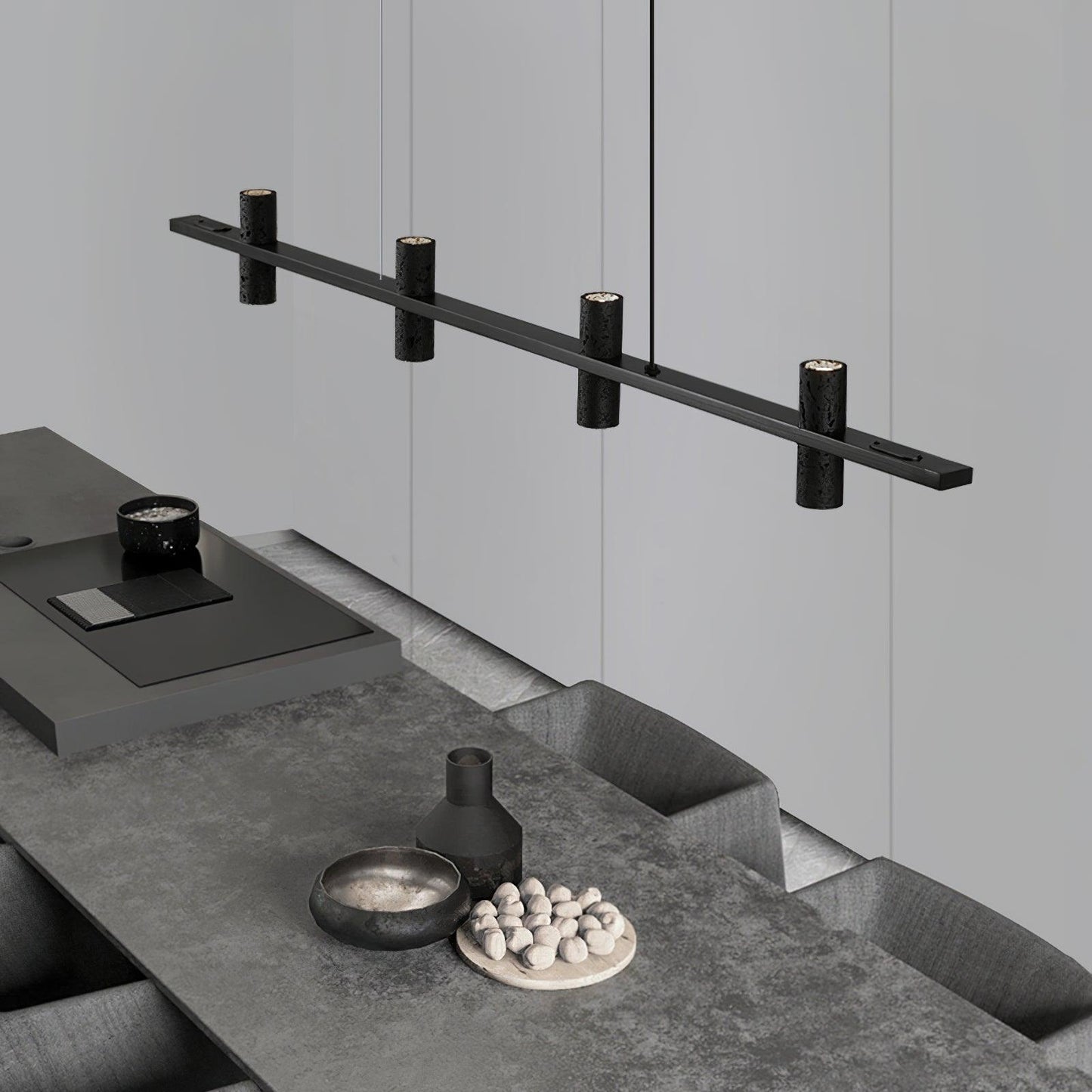 Elegant Travertine Parallel Chandelier with Adjustable Height & LED Li
