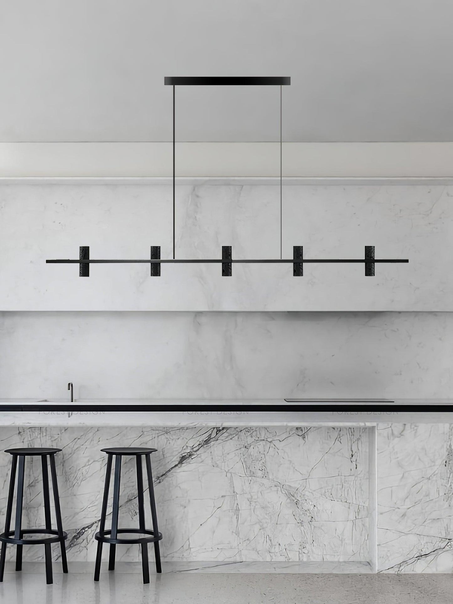 Elegant Travertine Parallel Chandelier with Adjustable Height & LED Li