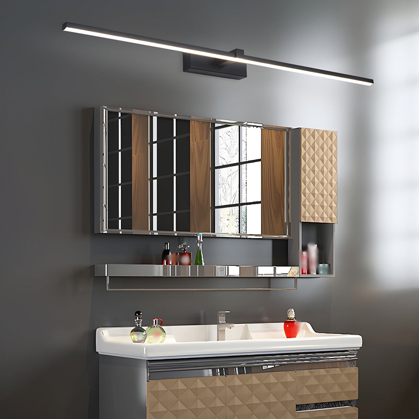 Professional Metal Linear Mirror Wall Light with Dimmable LED and Adju