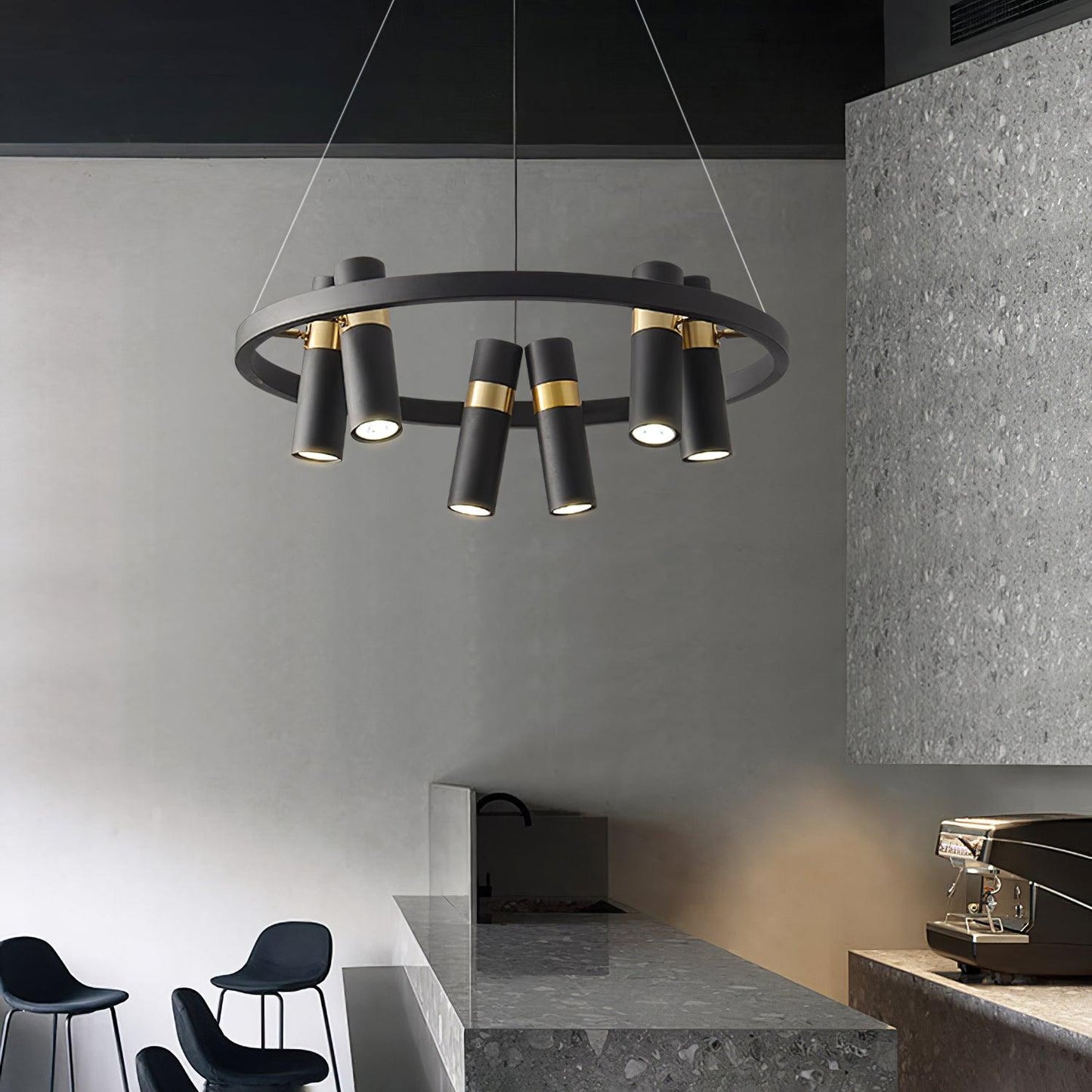 Industrial Black Multi-Pipe Chandelier with Adjustable Height & LED Co