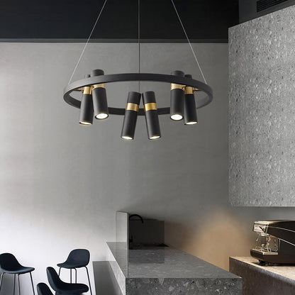 Industrial Black Multi-Pipe Chandelier with Adjustable Height & LED Co
