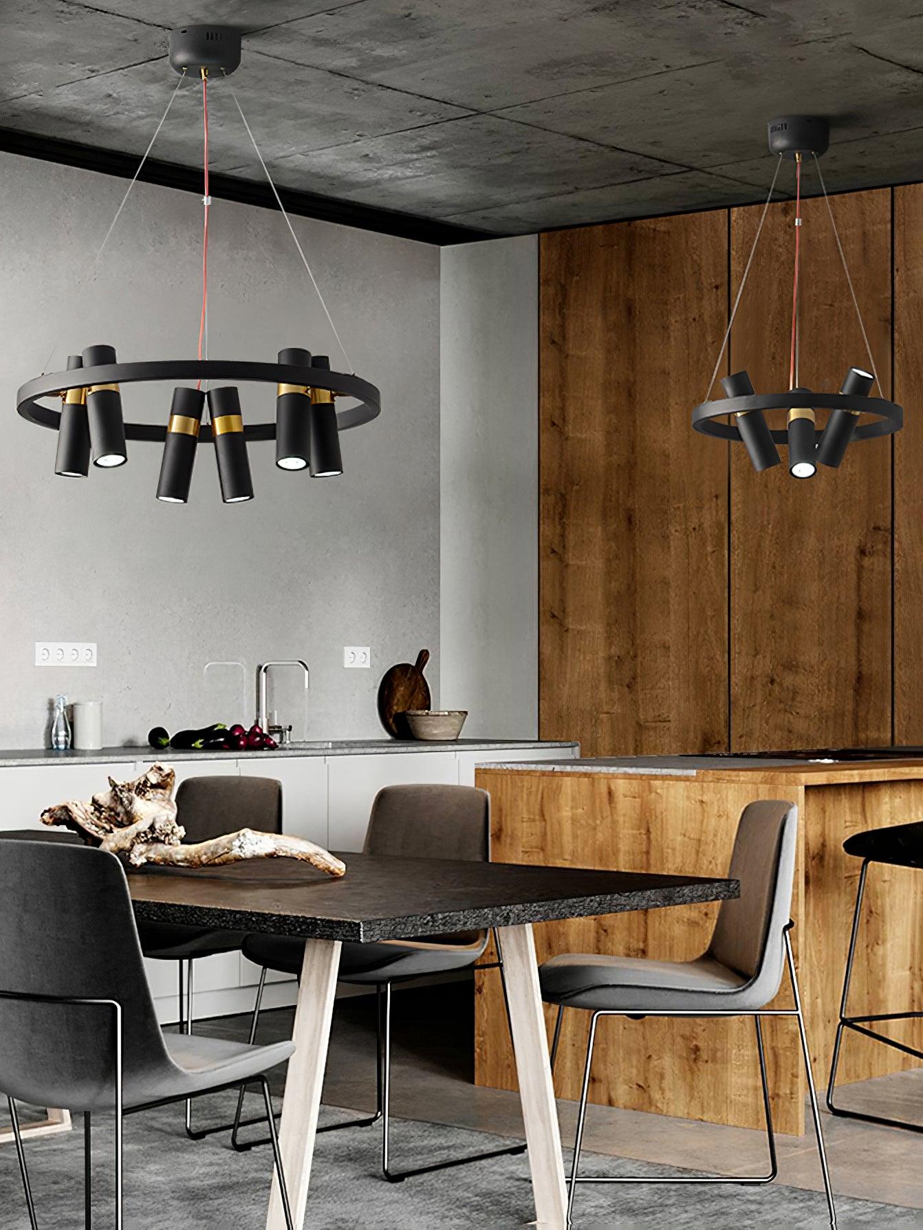 Industrial Black Multi-Pipe Chandelier with Adjustable Height & LED Co