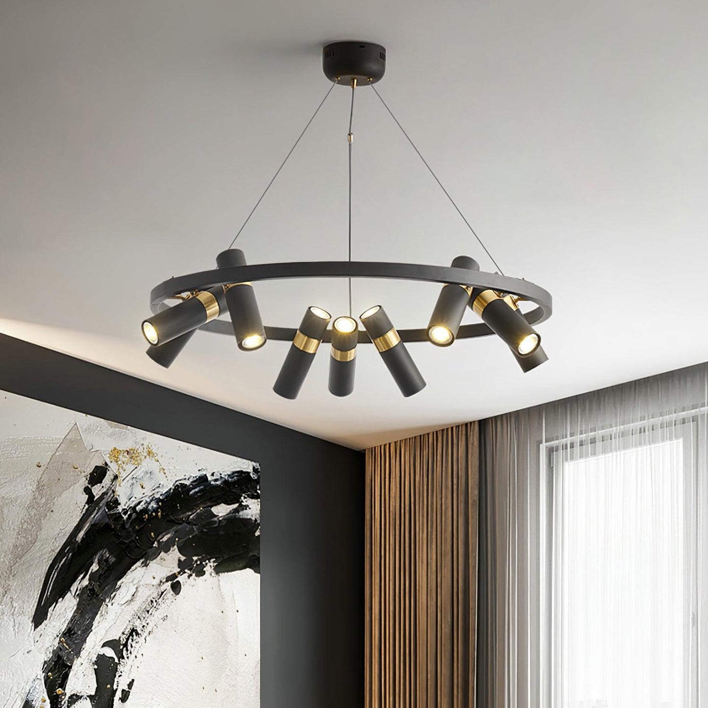 Industrial Black Multi-Pipe Chandelier with Adjustable Height & LED Co