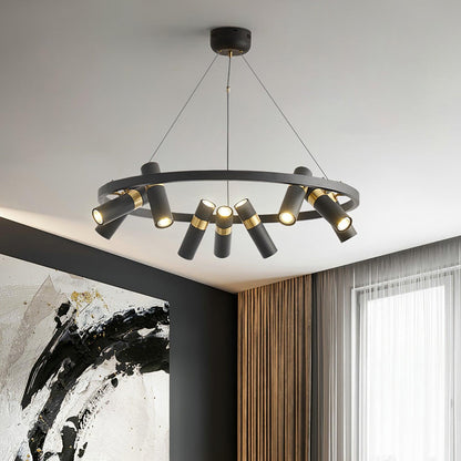 Industrial Black Multi-Pipe Chandelier with Adjustable Height & LED Co