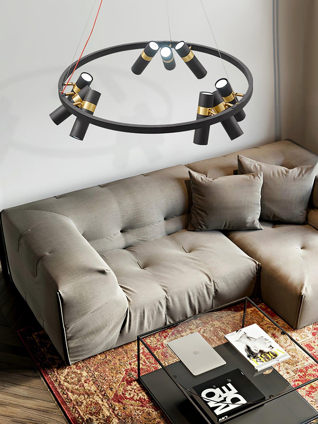 Industrial Black Multi-Pipe Chandelier with Adjustable Height & LED Co