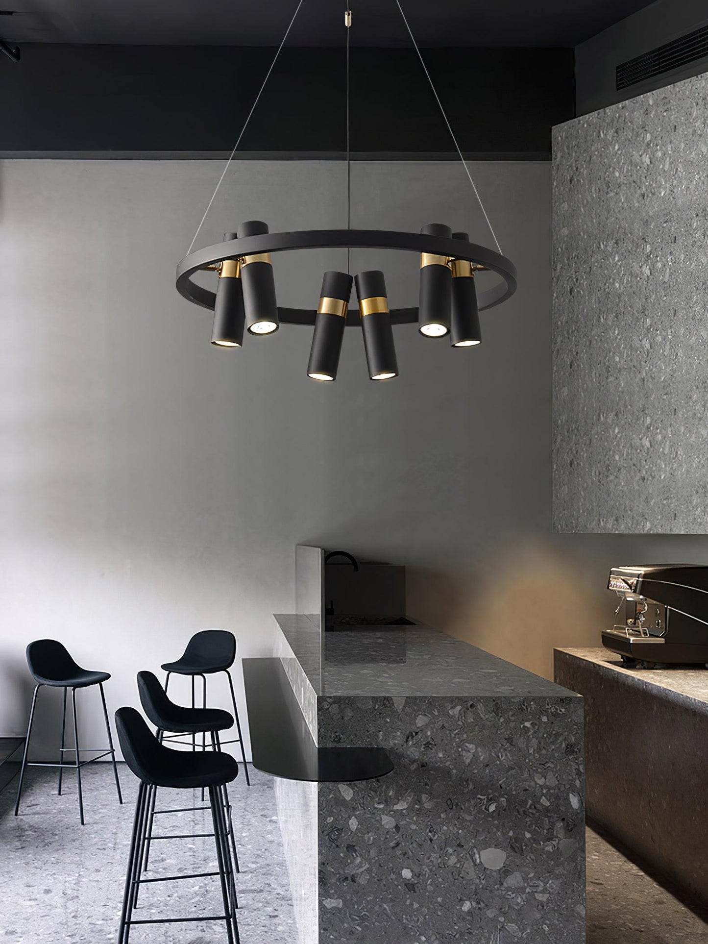 Industrial Black Multi-Pipe Chandelier with Adjustable Height & LED Co