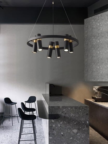 Industrial Black Multi-Pipe Chandelier with Adjustable Height & LED Co