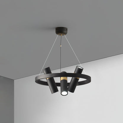 Industrial Black Multi-Pipe Chandelier with Adjustable Height & LED Co