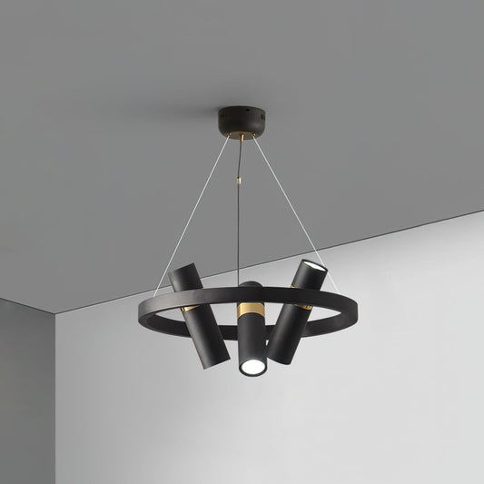 Industrial Black Multi-Pipe Chandelier with Adjustable Height & LED Co
