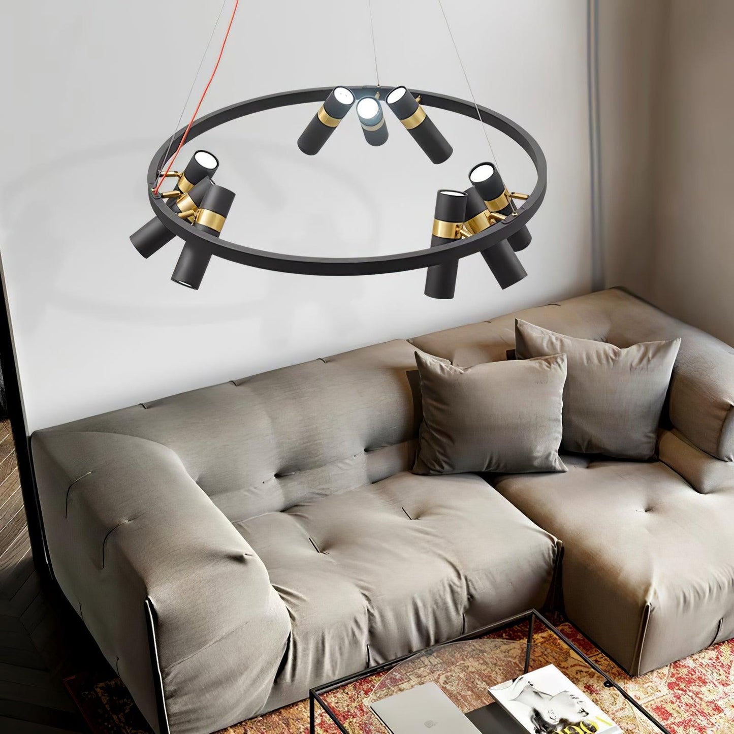 Industrial Black Multi-Pipe Chandelier with Adjustable Height & LED Co