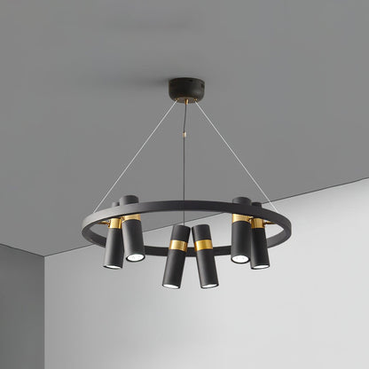 Industrial Black Multi-Pipe Chandelier with Adjustable Height & LED Co