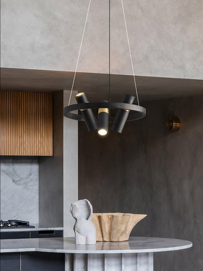 Industrial Black Multi-Pipe Chandelier with Adjustable Height & LED Co