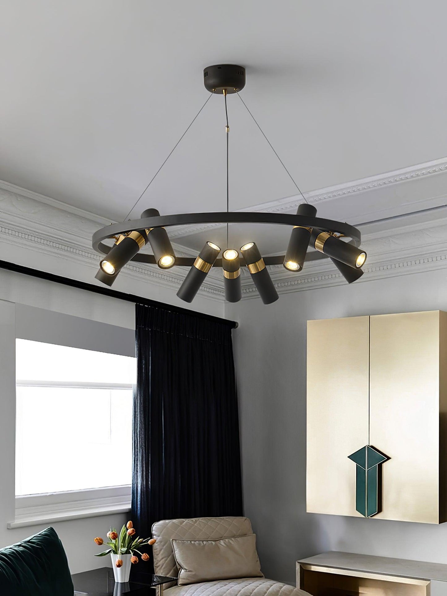 Industrial Black Multi-Pipe Chandelier with Adjustable Height & LED Co