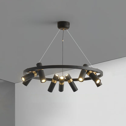 Industrial Black Multi-Pipe Chandelier with Adjustable Height & LED Co