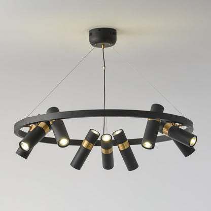 Industrial Black Multi-Pipe Chandelier with Adjustable Height & LED Co
